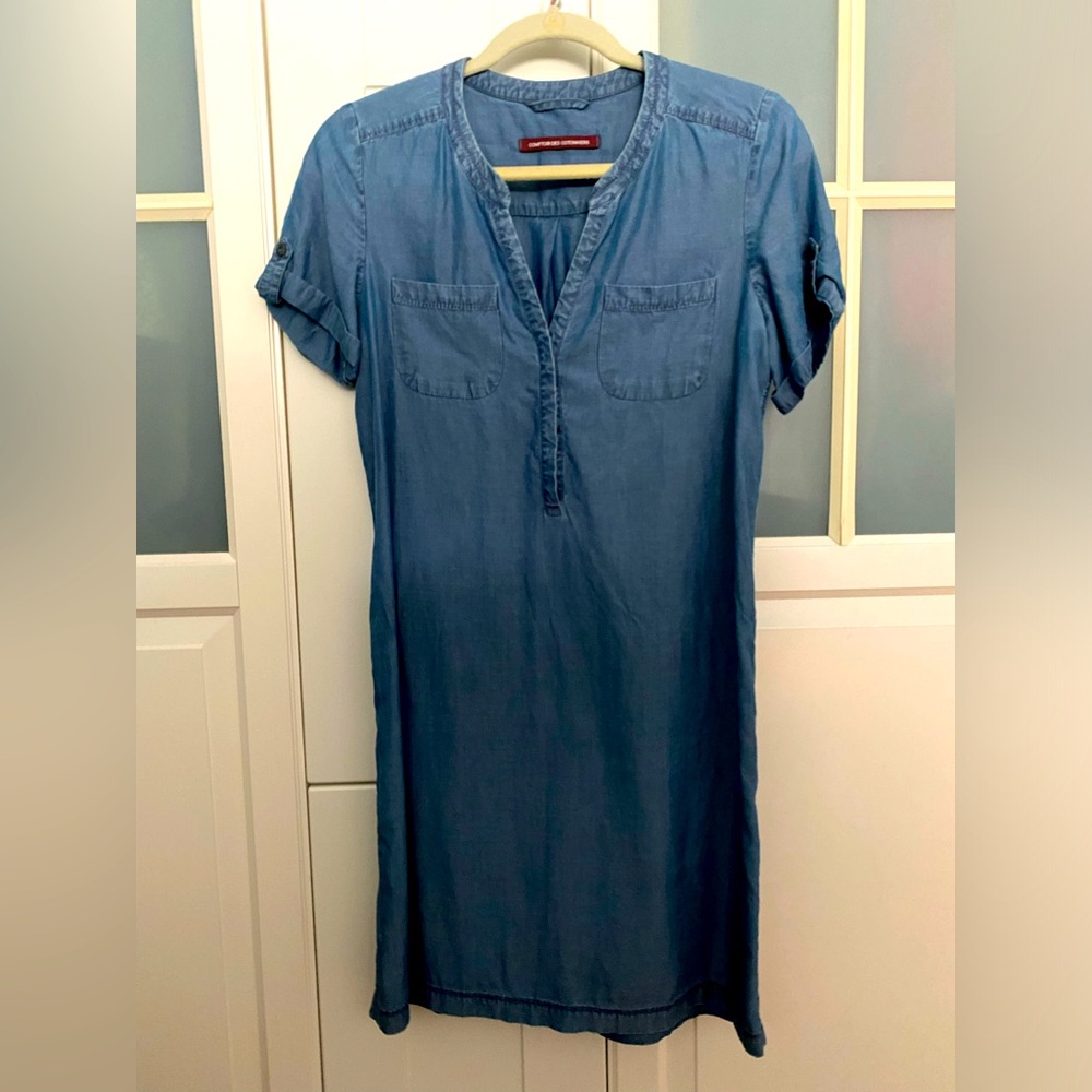 Preloved Comptoir des Cotonniers Chambray denim blue shirt dress Sz FR 36 US XS
